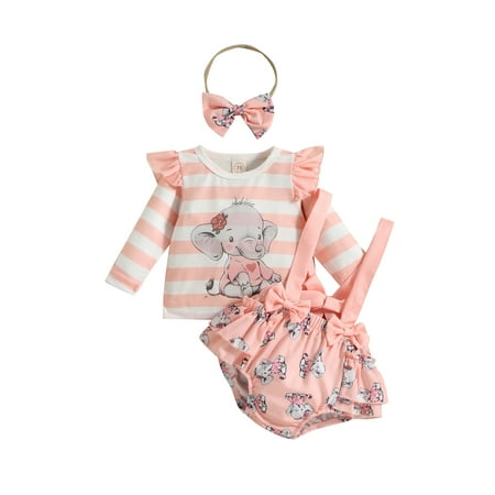 Amuver Infant Baby Girls Casual Suit Stripe Cartoon Elephant Long Sleeve Tops+Printed Ruffle Suspender Shorts+Headband
Amuver Infant Baby Girls Casual Suit Stripe Cartoon Elephant Long Sleeve Tops+Printed Ruffle Suspender Shorts+Headband