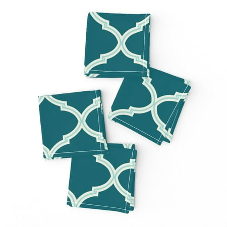 Cocktail Napkins Trellis Teal Blue Moroccan Lattice Ogee Quatrefoil Set of 4