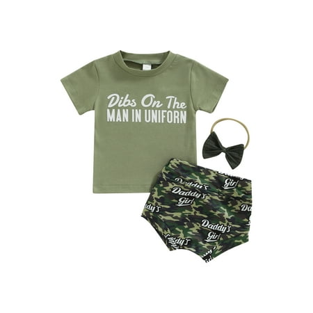 Suanret 3Pcs Infant Baby Girls Clothes Suit Printed Short Sleeve T-shirt High Waist Camouflage Shorts Bow Headband Green 12-18 Months
Suanret 3Pcs Infant Baby Girls Clothes Suit Printed Short Sleeve T-shirt High Waist Camouflage Shorts Bow Headband Green 12-18 Months