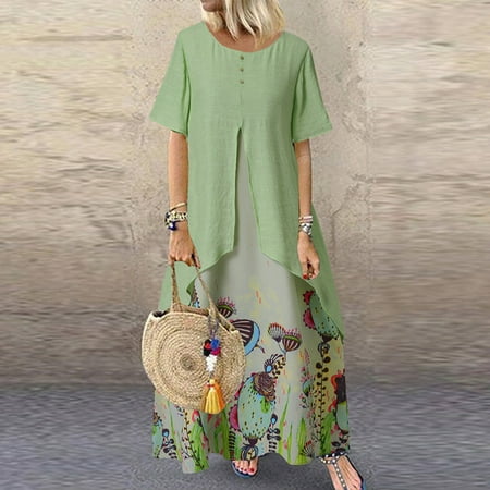 womens dresses Vintage Fake Two Piece Dress Floral Print Short Sleeve O-Neck Long Dress
womens dresses Vintage Fake Two Piece Dress Floral Print Short Sleeve O-Neck Long Dress