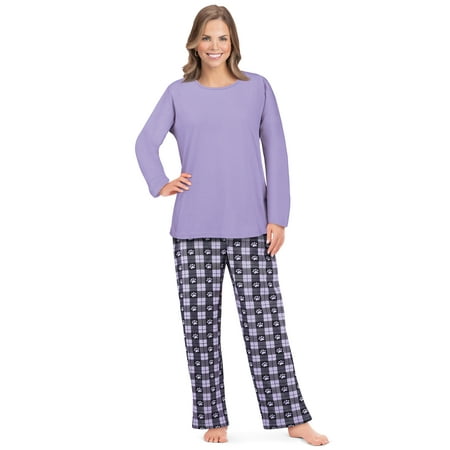 Collections Etc Plaid Paw Print Elastic Waistband 2-Piece Pajama Set