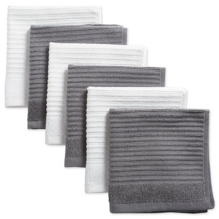 Assorted Gray Ribbed Terry Dishcloth Set of 6