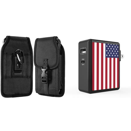 Holster and Wall Charger Bundle for Samsung Galaxy XCover6 Pro: Vertical Nylon Belt Pouch Buckle Case (Black) and 45W 2 Port (Power Delivery USB-C USB-A) Power Adapter (American USA Flag)
Holster and Wall Charger Bundle for Samsung Galaxy XCover6 Pro: Vertical Nylon Belt Pouch Buckle Case (Black) and 45W 2 Port (Power Delivery USB-C USB-A) Power Adapter (American USA Flag)