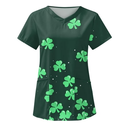 Women Scrub Tops St. Patrick s Day Printed V-Neck Nursing Working Uniform Workwear Tops with Pockets Holiday T-shirt
Women Scrub Tops St. Patrick s Day Printed V-Neck Nursing Working Uniform Workwear Tops with Pockets Holiday T-shirt