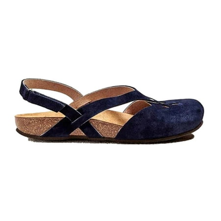 Cglfd Summer Round-Toe Frosted Suede Flat Solid Color Buckle Backspace Casual Sandals
