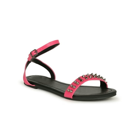 Chase and Chloe Spike Studded Ankle Strap Flat Sandal 20187