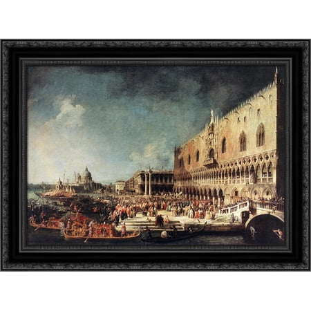 Arrival of the French Ambassador in Venice 24x19 Black Ornate Wood Framed Canvas Art by Canaletto