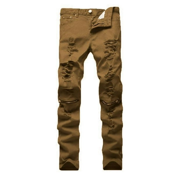Men's Ripped Skinny Distressed Solid Color Pants