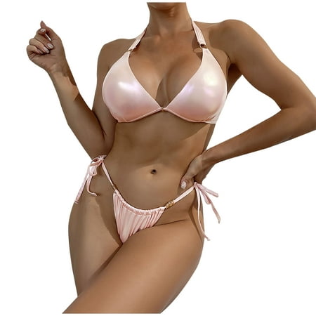 

REORIAFEE Tummy Control Bathing Suits for Women Halter Bikini 2023 Bikini Brazilian Bikini St. Patrick’s Day Irish Shamrock Flash Pick of the Day Girl Swimsuit Birthday Gifts for Women Pink XL