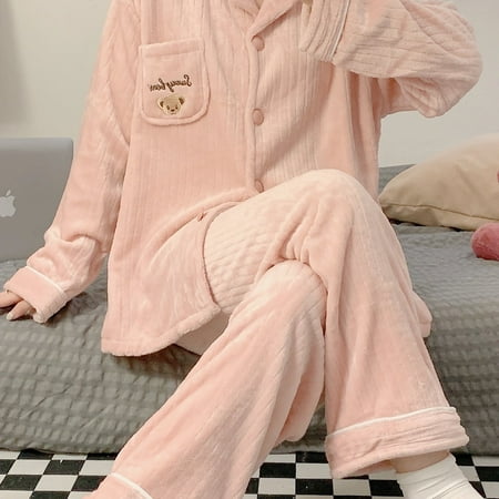 Warm & Fuzzy Flannel Pajamas Cute Bear Print Lapel Long Sleeve Top & Elastic Waistband Pants Women‘s Loungewear & Sleepwear
Warm & Fuzzy Flannel Pajamas Cute Bear Print Lapel Long Sleeve Top & Elastic Waistband Pants Women‘s Loungewear & Sleepwear