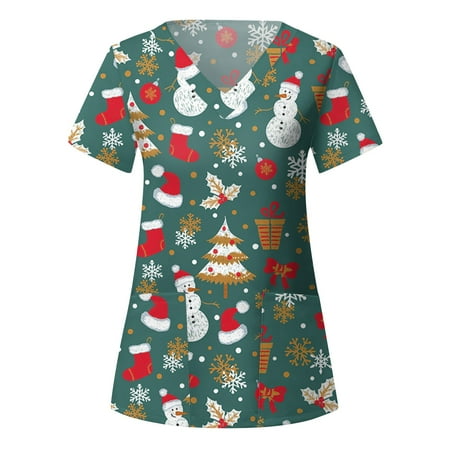Youmylove Christmas Women Scrubs Tops Short Sleeve V-Neck Cartoon Top Working Uniform With Pockets
Youmylove Christmas Women Scrubs Tops Short Sleeve V-Neck Cartoon Top Working Uniform With Pockets