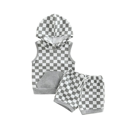 Domingbub Baby Girl Boys Suits Sleeveless Hooded Checkerboard Print Tops + Summer Casual Drawstring Short Pants Grey 0-6 Months
Domingbub Baby Girl Boys Suits Sleeveless Hooded Checkerboard Print Tops + Summer Casual Drawstring Short Pants Grey 0-6 Months
