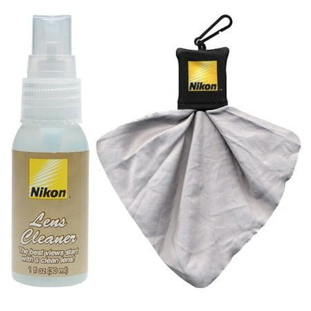Nikon Cleaning Combo Kit: Nikon 1oz. Lens Cleaner Spray Bottle + Spudz Microfiber Cloth for D4S, D800, D610, D7100, D7000, D5300, D5200, D3300, D3200 Digital SLR Cameras, Lenses, Binoculars & Scopes