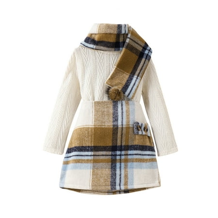 Musuos Baby Girl Dress Long Sleeve Knit Sweater Tops Plaid A-line Mini Skirt with Scarf
Musuos Baby Girl Dress Long Sleeve Knit Sweater Tops Plaid A-line Mini Skirt with Scarf