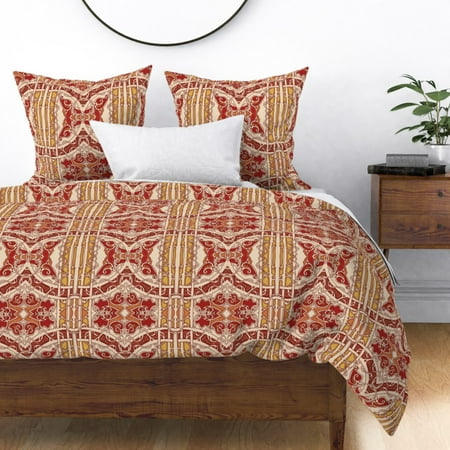 2084 Fall Colors Scallop Ornate Autumn Vertical Sateen Duvet Cover by Roostery