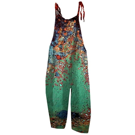 

Beach Jumpsuit for Women Tie Dye Graphic Print Summer Boho Jumpsuits Romper Suspenders Sleeveless Baggy Onesie
