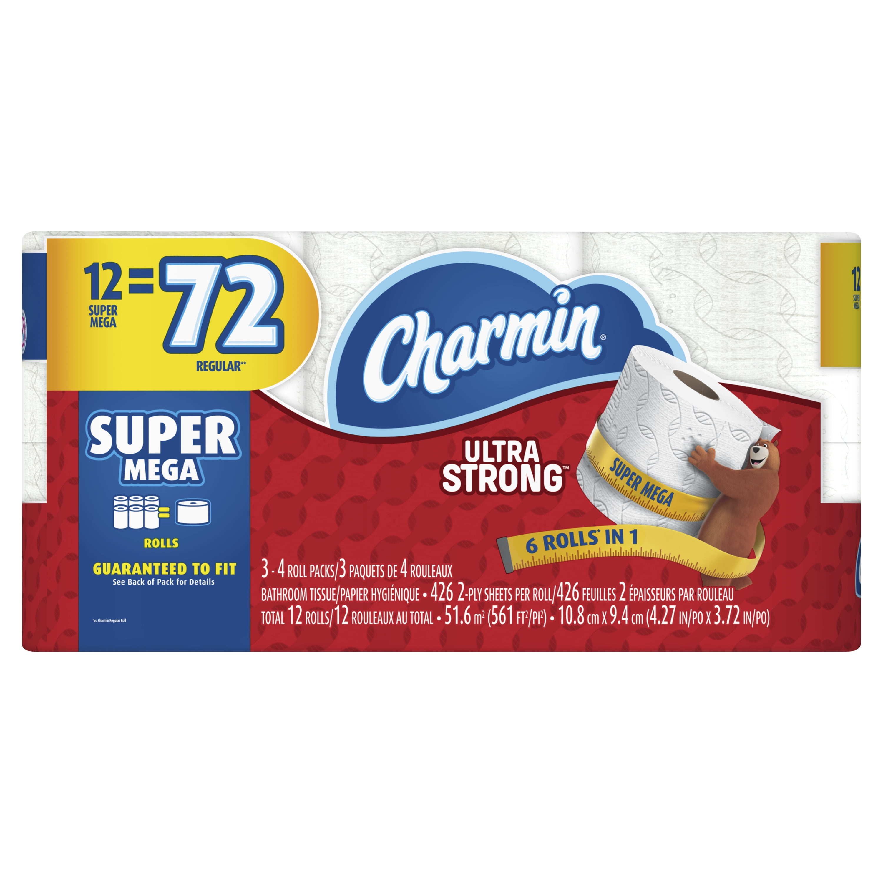 Charmin Ultra Strong Toilet Paper 12 Super Mega Rolls 72 Regular