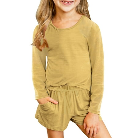 Sidefeel Girls Fall Pajama Sets T-Shirt and Shorts Set with Side Pockets Solid Color Loungewear Suit
Sidefeel Girls Fall Pajama Sets T-Shirt and Shorts Set with Side Pockets Solid Color Loungewear Suit