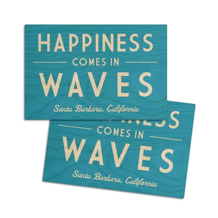 

Santa Barbara California Happiness Come in Waves (4x6 Birch Wood Postcards 2-Pack Stationary Rustic Home Wall Decor)