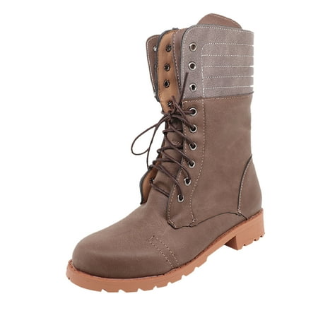 Winter Boots for Women Women Ladies Square Heel Retro Middle Tube Lace Up Boots Knight Shoes