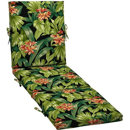 Better Homes and Gardens Outdoor Chaise Cushion, Black Tropical