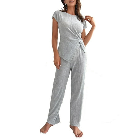 Casual Plain Round Neck Pants PJ Sets Short Sleeve Light Grey Women Lounge Sets (Women s)
Casual Plain Round Neck Pants PJ Sets Short Sleeve Light Grey Women Lounge Sets (Women s)