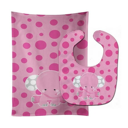 Elephant With Pink Polkadots Baby Bib & Burp Cloth