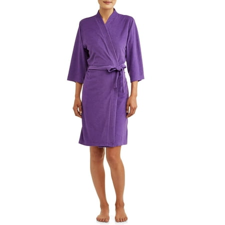 Lissome Women s & Women s Plus 3/4 Sleeve Terry Belted Robe