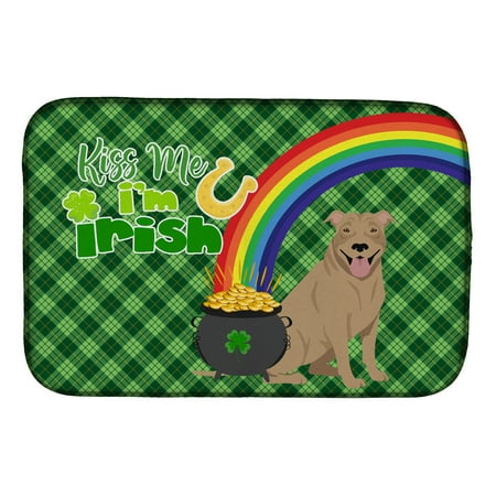 Fawn Pit Bull Terrier St. Patrick s Day Dish Drying Mat 14 in x 21 in