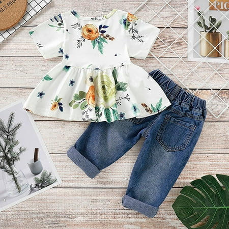 QWERTYU Toddler Baby Child Children Kids Clothing Set Short Sleeve Floral T Shirts and Jean Pants Set Outfits Summer for Girl 1Y-3Y
QWERTYU Toddler Baby Child Children Kids Clothing Set Short Sleeve Floral T Shirts and Jean Pants Set Outfits Summer for Girl 1Y-3Y