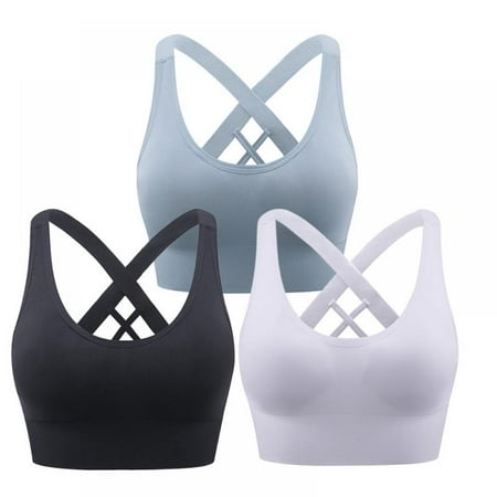 

KOERIM Women s Cross Back Sport Bras Padded Strappy Criss Cross Cropped Bras for Yoga Workout Fitness Low Impact 3PACK