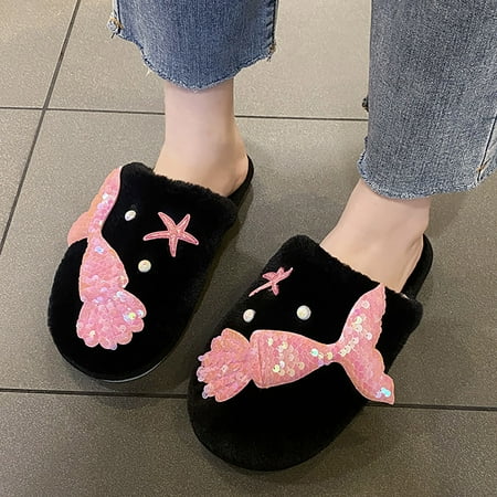Summer Slippers For Women Beach Accesseories Flip Flops For Women Fashion Winter Women Slippers Round Toe Flat Bottom Non Slip Plush Warm And Comfortable Solid Fishtail Pattern Sequins Swimming Pool A
Summer Slippers For Women Beach Accesseories Flip Flops For Women Fashion Winter Women Slippers Round Toe Flat Bottom Non Slip Plush Warm And Comfortable Solid Fishtail Pattern Sequins Swimming Pool A