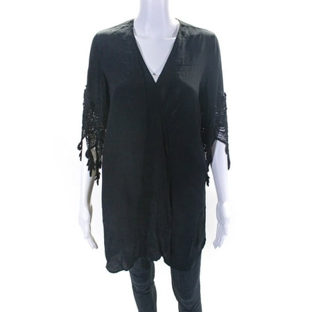 Pre-owned|Stone Cold Fox Womens Lace Trim Tie Front Kimono Black One Size