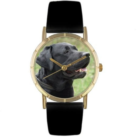 Whimsical Watches Unisex Black Labrador Retriever Photo Watch with Black Leather
