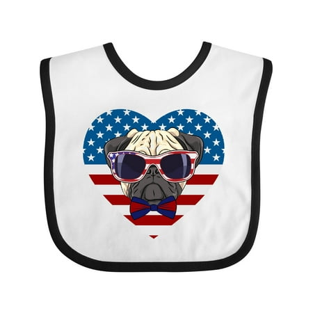 Inktastic Pug Dog Patriotic US Flag Heart Gift Baby Boy or Baby Girl Bib