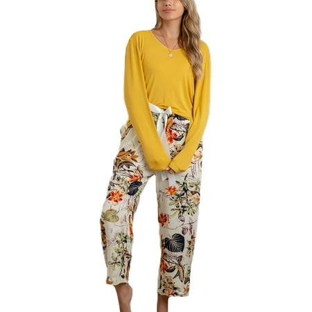 Wrcnote Women Solid Color Elastic Waist Loungewear Baggy House Party Long Sleeve Sleepwear Pjs Pajamas Sets Yellow XL
Wrcnote Women Solid Color Elastic Waist Loungewear Baggy House Party Long Sleeve Sleepwear Pjs Pajamas Sets Yellow XL