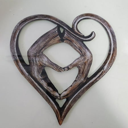 

Wooden Heart Pendant Sculptures Rustic Wall Hanging Wood Holding Hands Ornament