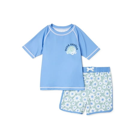 Wonder Nation Toddler Boy Short Sleeve Rashguard Swim Set Sizes 12M-5T