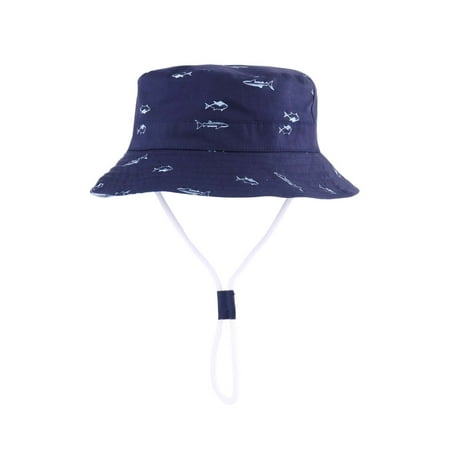 YWDJ Summer Kids Colorful Cartoon Fish Sun Protection Hat Fisherman Hat With Hat Rope Navy 2-4 Years