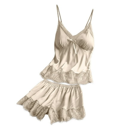iOPQO pajamas for women Women V-Neck Eyelash Silk Lace Stain Camisole Pajamas Bowknot Shorts Set Beige S
iOPQO pajamas for women Women V-Neck Eyelash Silk Lace Stain Camisole Pajamas Bowknot Shorts Set Beige S
