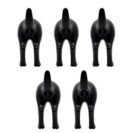 5Pcs Punch Free Storage Pothook Wall-mounted Hooks Tail Shape Hooks (Black)