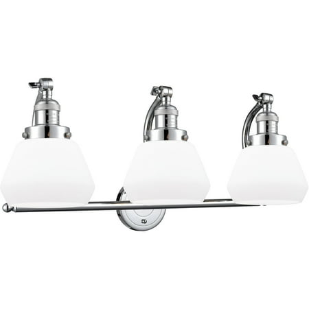 Polished Chrome Tone Bathroom Vanity 28 Wide Matte White Cased Glass Steel/Cast Brass Medium Base 3 Light Fixture
Polished Chrome Tone Bathroom Vanity 28 Wide Matte White Cased Glass Steel/Cast Brass Medium Base 3 Light Fixture