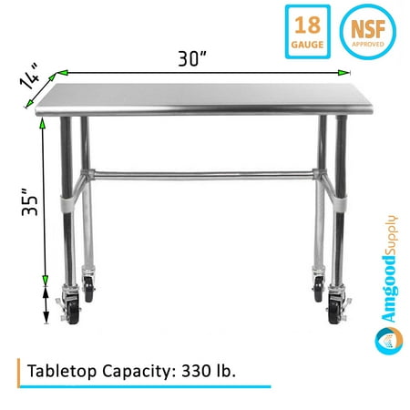 AmGood 30 Long x 14 Deep Stainless Steel Work Table With Open Base and Wheels | Mobile Metal Table
AmGood 30 Long x 14 Deep Stainless Steel Work Table With Open Base and Wheels | Mobile Metal Table