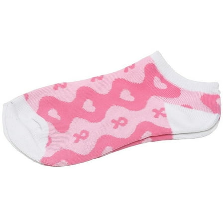 Breast Cancer Awareness Womens White Tonal Pink Ribbon Low Cut Socks 9-11