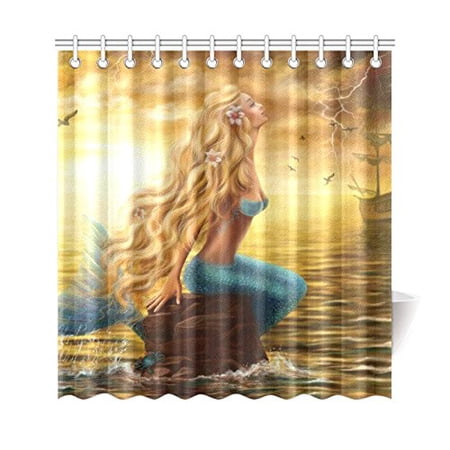 ARTJIA Princess Sea Mermaid Ghost Ship Polyester Fabric Shower Curtain Bathroom Sets Home Decor 66x72 Inches