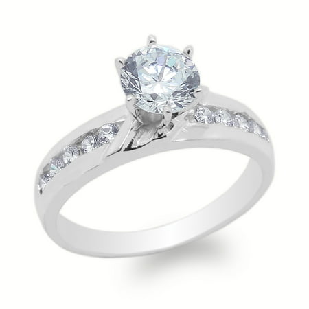 Ladies White Gold Plated 1.1ct Round CZ Fashion Engagement Ring Size 4-10