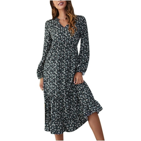 Floleo Women s Long Sleeve Dress Clearance Summer Sexy Fashion Casual V Neck Printed Ladies Long Dress Deals 
Floleo Women s Long Sleeve Dress Clearance Summer Sexy Fashion Casual V Neck Printed Ladies Long Dress Deals