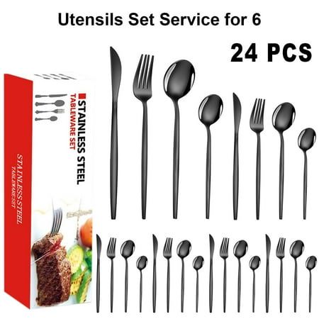Silverware Set 24 Pieces Stainless Steel Flatware Set Durable 18/0 Stainless Steel Tableware Knives Forks Spoons Utensils Set Service for 6 Home and Restaurant Tableware Cutlery Set Black
Silverware Set 24 Pieces Stainless Steel Flatware Set Durable 18/0 Stainless Steel Tableware Knives Forks Spoons Utensils Set Service for 6 Home and Restaurant Tableware Cutlery Set Black