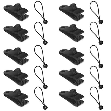 20Pack Tarp Clips Heavy Duty Lock Grip with Ball Bungee Cords Awning Clamp