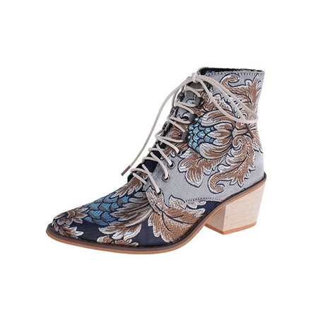 Difumos Women Breathable Chunky Heel Block Heels Bootie Anti-Slip Embroidered Floral Ankle Boots Office Vintage Booties Blue 9
Difumos Women Breathable Chunky Heel Block Heels Bootie Anti-Slip Embroidered Floral Ankle Boots Office Vintage Booties Blue 9